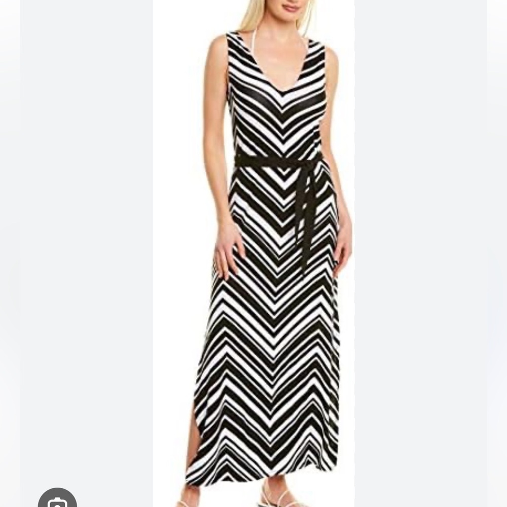 La Blanca black and white striped maxi coverup